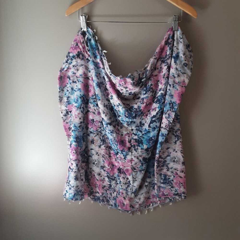 🌞 American Eagle 100% Cotton Floral Infinity Scarf Blue Pink White